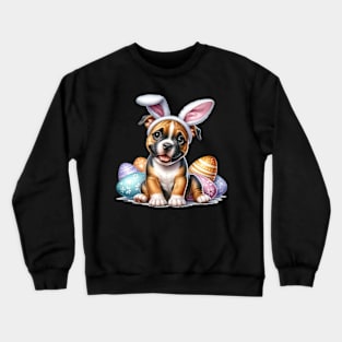 Puppy Pitbull Bunny Ears Easter Eggs Happy Easter Day Crewneck Sweatshirt